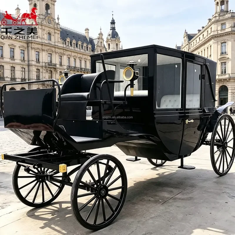 Black Royal Horse Carriage/OEM Classic Electric Horse Carriages /Perfect Horse Drawn Wagon for Sale Electric Horseless