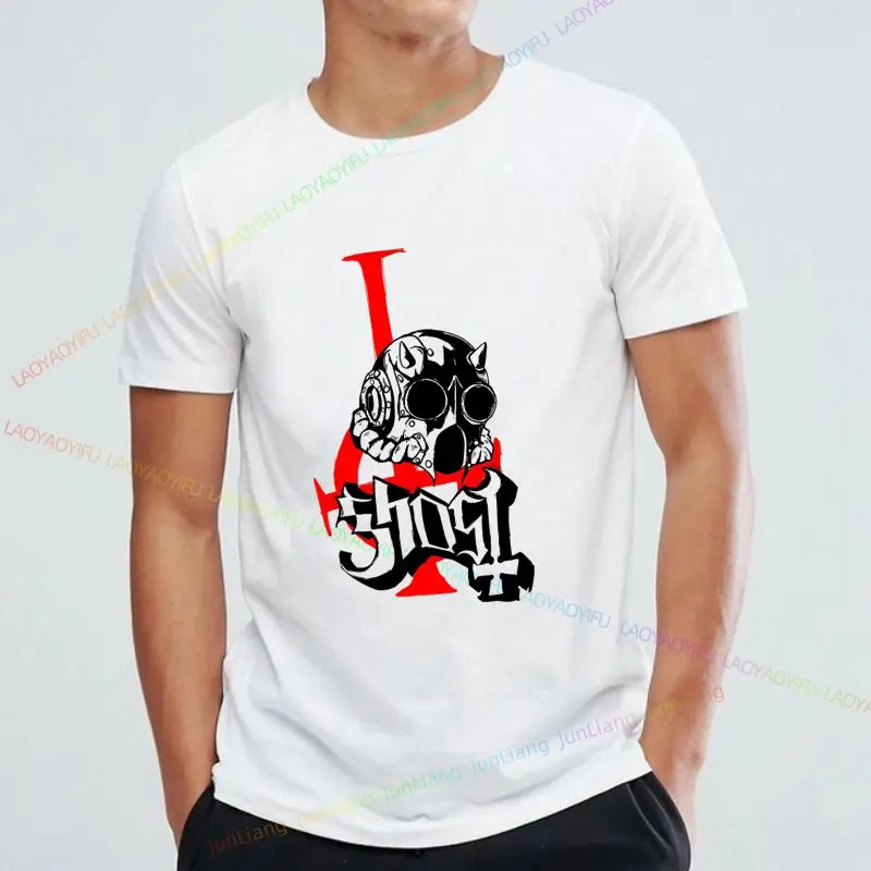 تي شيرت جديد برسومات Ghost Rock Band تي شيرت كاجوال أنيق ملابس روك ستريت بأكمام قصيرة بالإضافة إلى حجم تي شيرت هاراجوكو فضفاض