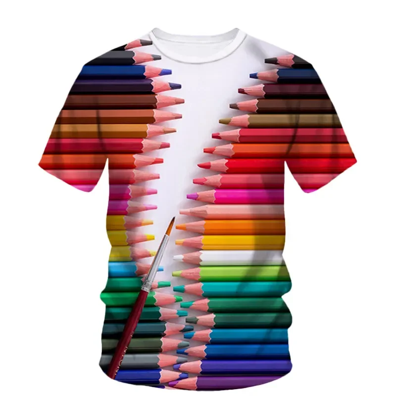 

Interesting Novelty Creative Color Pencil Print Men's T-Shirt 3d Hd Print Shirt Neutral Cool Fashion Casual Short Sleeve Top6XL