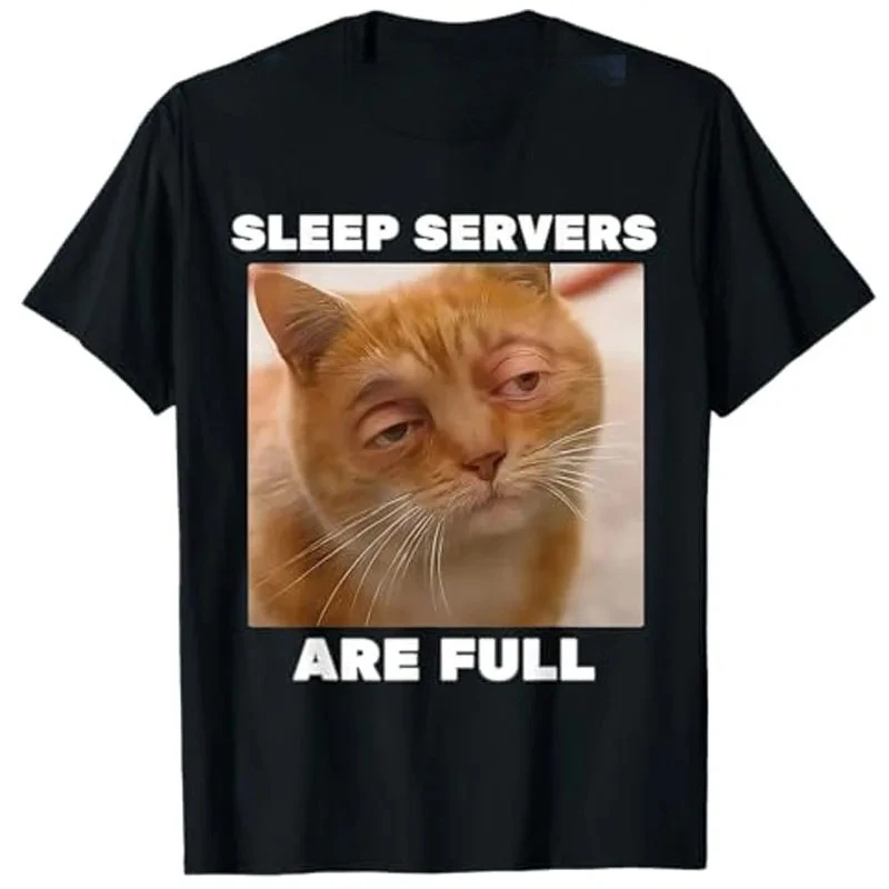 

Sleep Server Full Funny Cat Emoji T-shirt Cute Kitten Comic Cartoon Pattern Clothing Y2k Novelty Gift Fashion Saying T-shirt Top