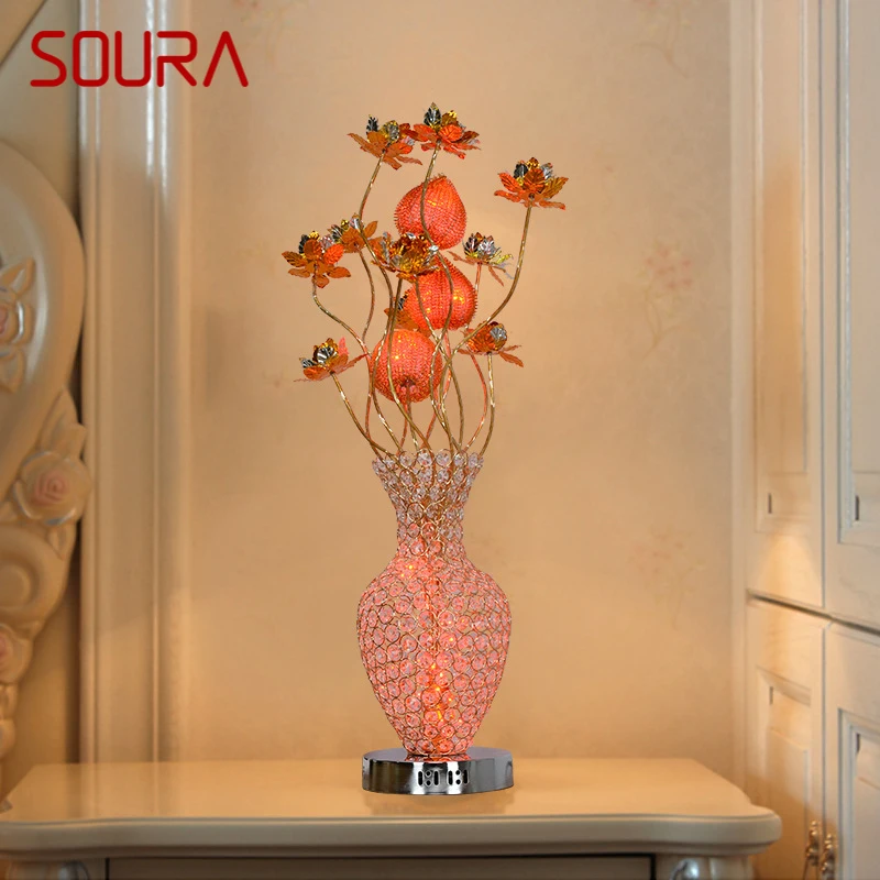 

SOURA Modern Red Flowers Table Lamp Fashionable Art Iiving Room Bedroom Wedding LED Aluminum Wire Desk Light