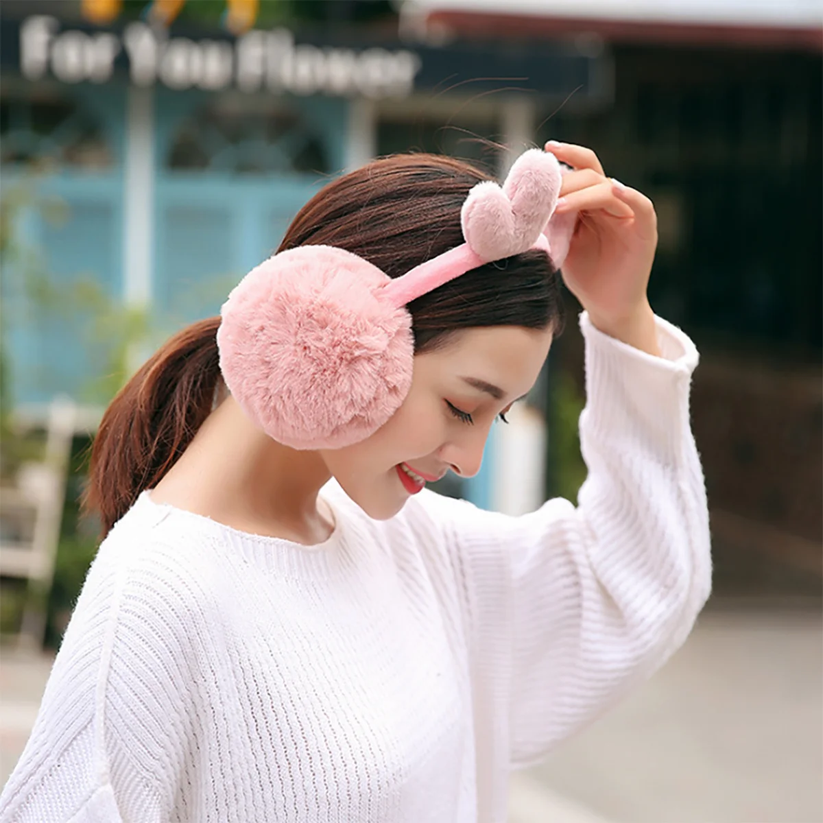 Reindeer Antlers Earmuffs Winter Warm Ear Covers Foldable Ear Warmers Cute Cartoon Embroidery Cold Weather Accessories