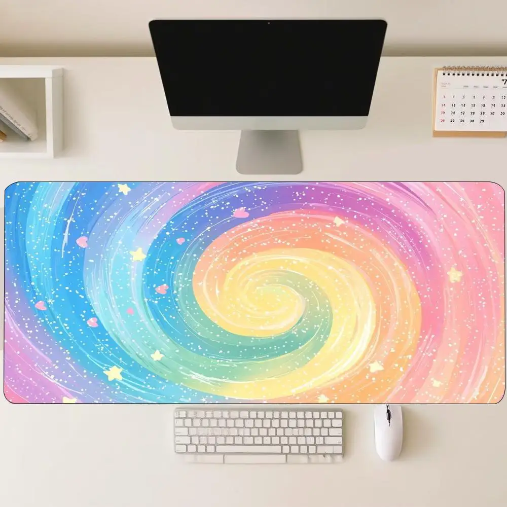 Rainbow Swirl Pastel Galaxy Art Pattern Large Gaming Mouse Pad Non Slip Rubber Desk Mat For Laptop Keyboard Home Office Desktop