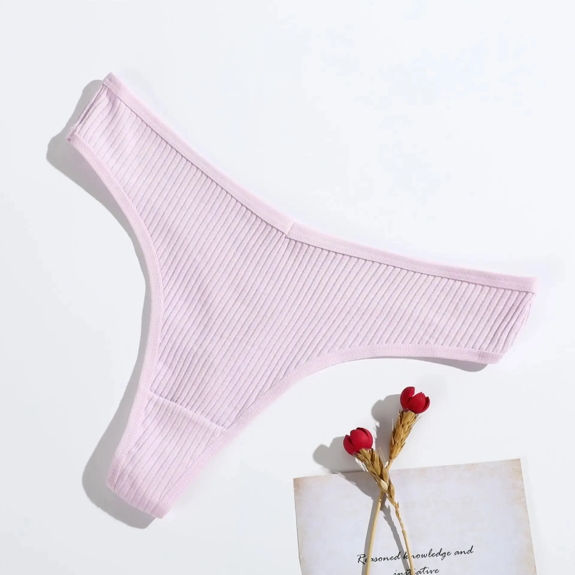 10 PCS/Set Women Sexy Waffle Cotton Panties V-Waist High Elasticity G-String Thong Breathable Underwear Female Intimates Lingeri