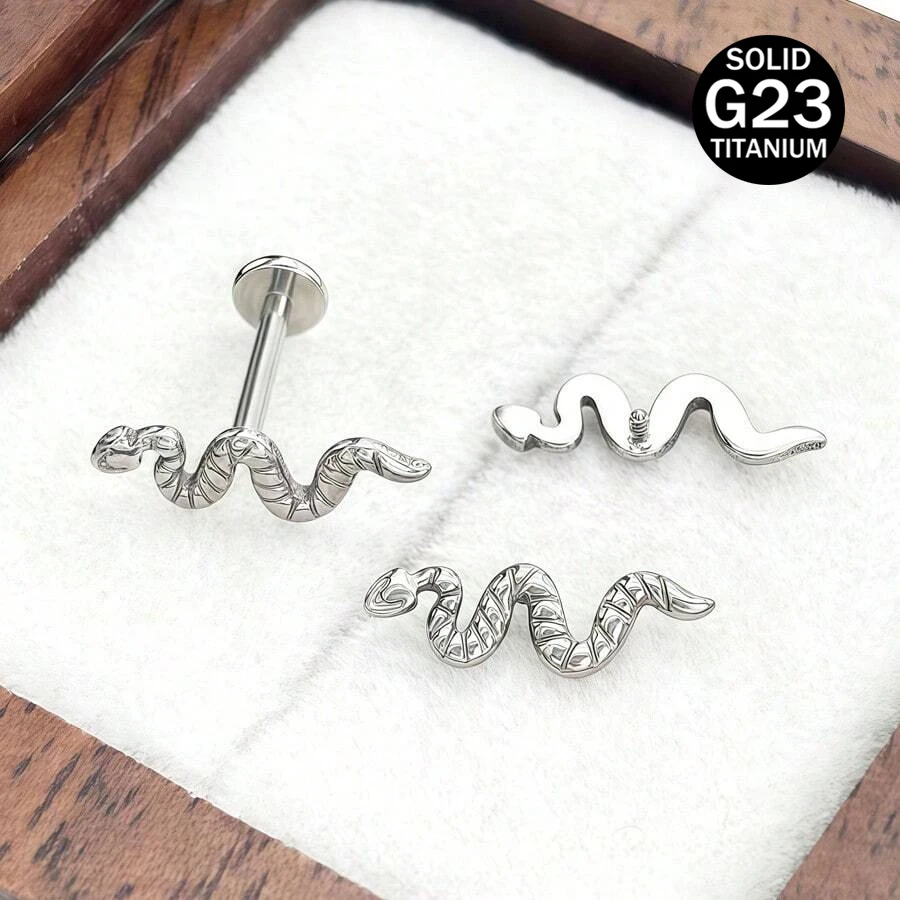 1pc F136 Titanium Alloy Internal Threaded Snake-Shaped Earrings Lip Piercing Jewelry Accessories Fashion Everyday Wear Unisex
