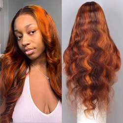 13x4 24Inch 4/350 Highlight Brown Ginger Orange Body Wave 220%13x6 Brazilian Transparent For Women Lace Front Human Hair wig