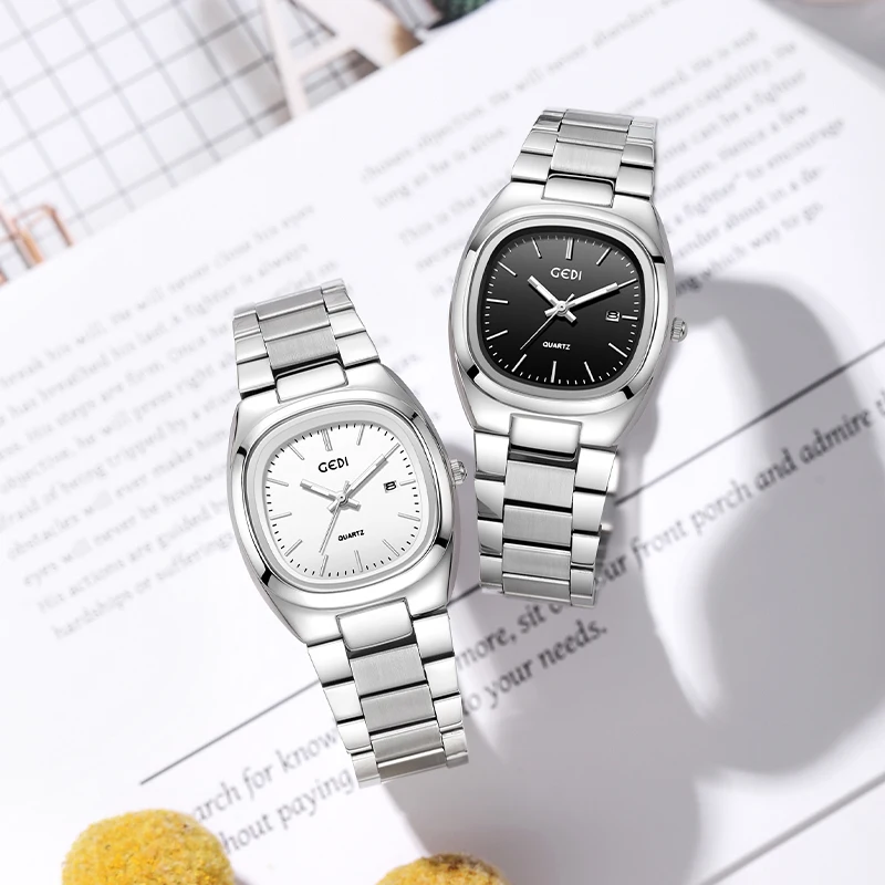 Simple dual calendar women's watch high value solid steel waterproof watch ladies niche oval quartz watch
