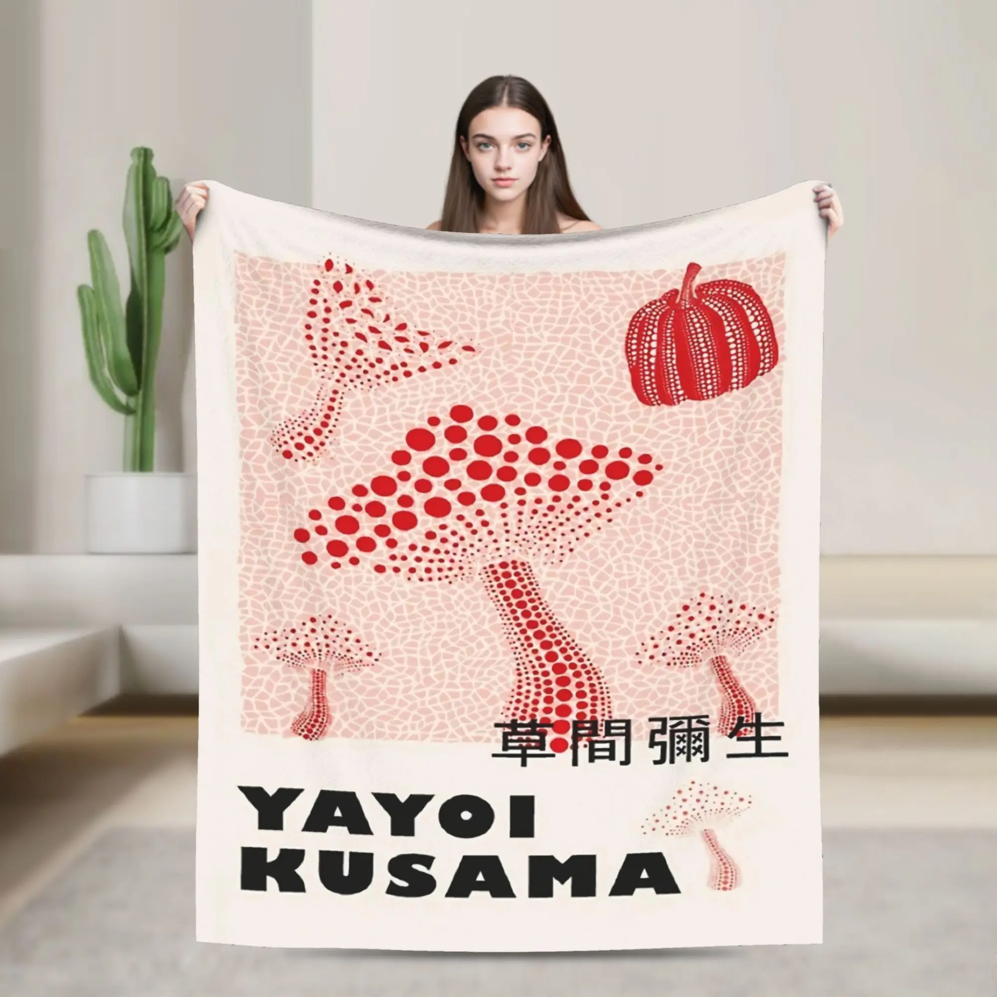 Yayoi Kusama Mushroom Exhibition Blankets Minimalist Flannel Vintage Warm Throw Blanket for Chair Covering Sofa Autumn/Winter