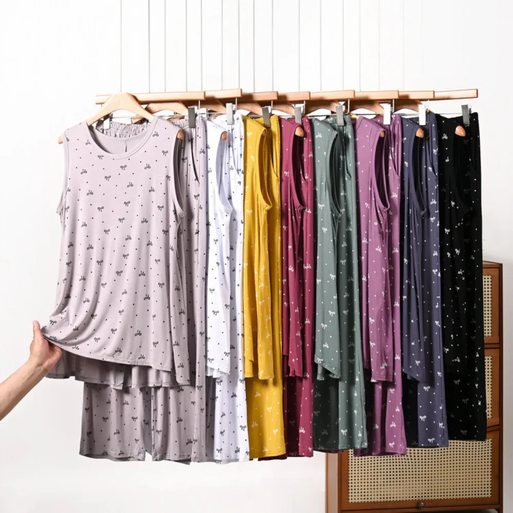 

Летняя пижама без рукавов, комплект из двух предметов, женская ночная одежда, повседневная пижама, модал, размеры XL-6XL, большой комплект для дома и отдыха для женщин