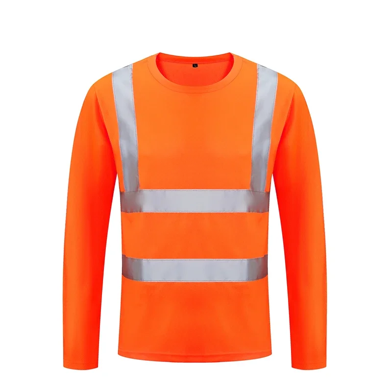 Fluorescent Yellow High Visibility Shirts Reflective Safety t-Shirt Long Sleeve Hi Vis Shirt Quick Dry Construction Work Wear