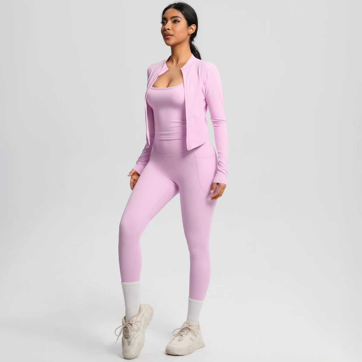 

3 шт./компл., штаны для йоги персикового цвета с высокой талией, жилет на бретельках, комплект пальто для йоги, высокопрочная спортивная одежда для тренировок, фитнеса, комплект для йоги