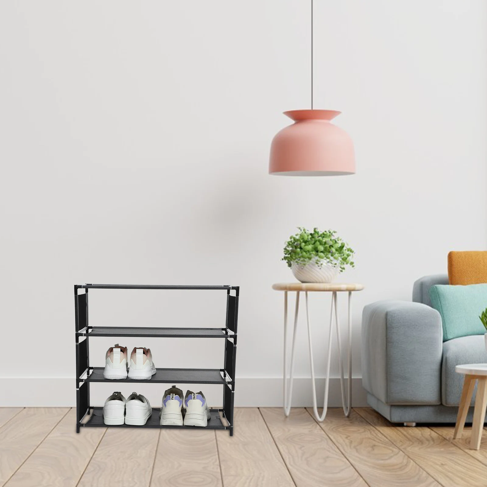 

4 Layers Dust proof Shoe Rack Black Galvanized Steel Cloth Compact Lightweight Storage ganizer Shoes Shelf