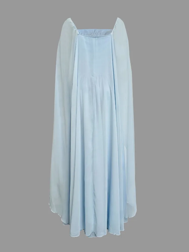 Gymystar الوردي الأزرق مطوي شال فستان ماكسي تول الأميرة فستان حفلات موضة الشاش ساحة الرقبة الأصفر أنيقة مساء رداء الحفلات