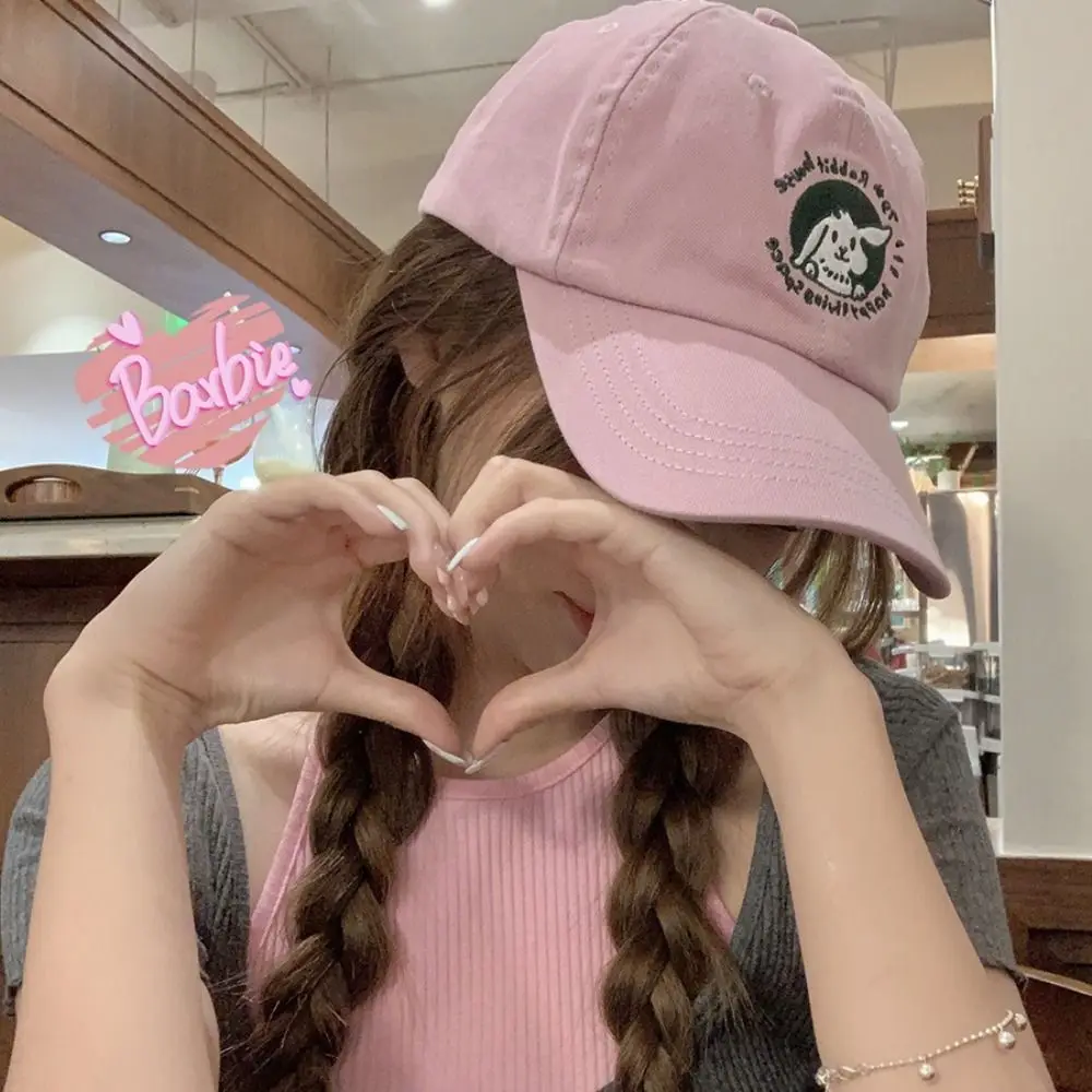 

Retro Adjustable Rabbit Baseball Cap Cotton Korean Vintage Baseball Cap Casual Embroidery Teenagers Hat Male Female