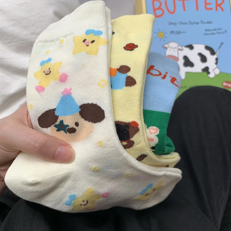 Women's Summer Spring Cotton Midtube Socks Korean Version Cartoon JK Pile Pile Stockings Small Leather Shoes Socks Sweet Style
