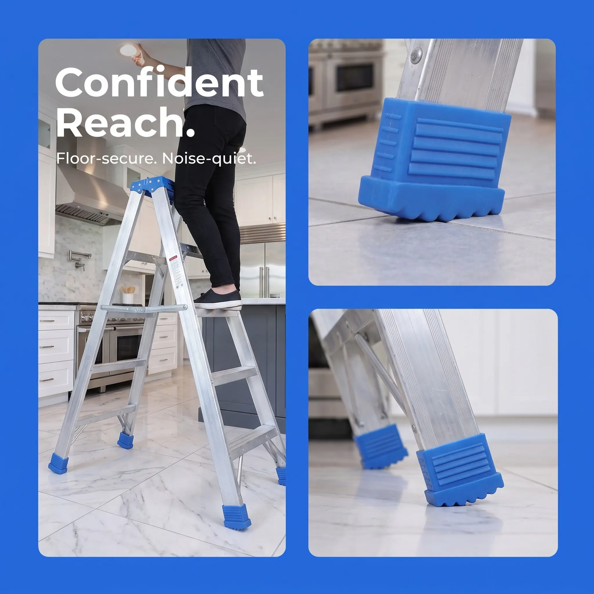 4Pcs Ladder Feet Caps Anti-Skid Stabilizer 2x5.7cm Protective Pads Replacement for Extension Ladder Safety Noise Reduction Floor