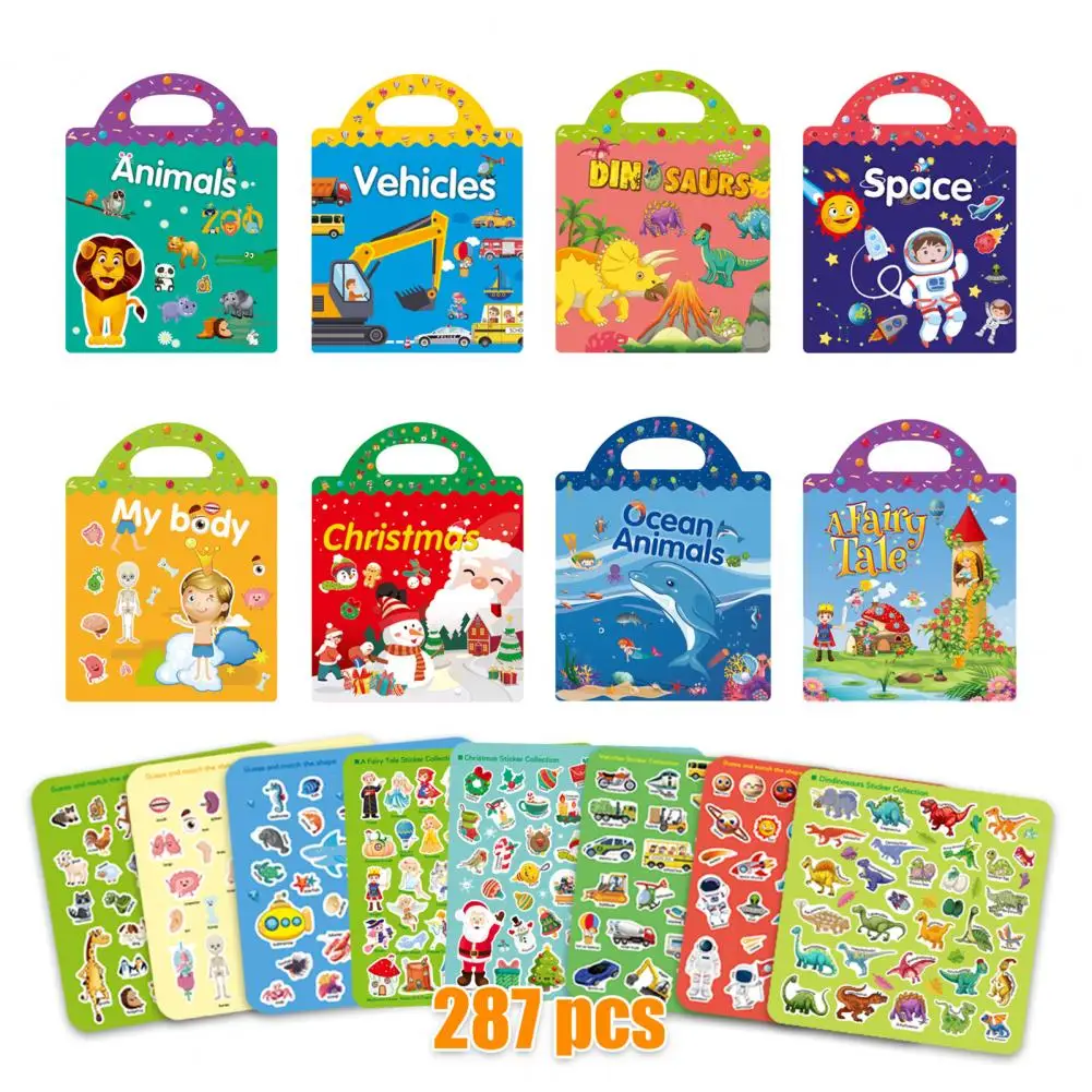 1 Set Cartoon Sticker Book Beautiful Multiple Scenarios Cartoon Children Sticker Book Reusable Kid Sticker Book