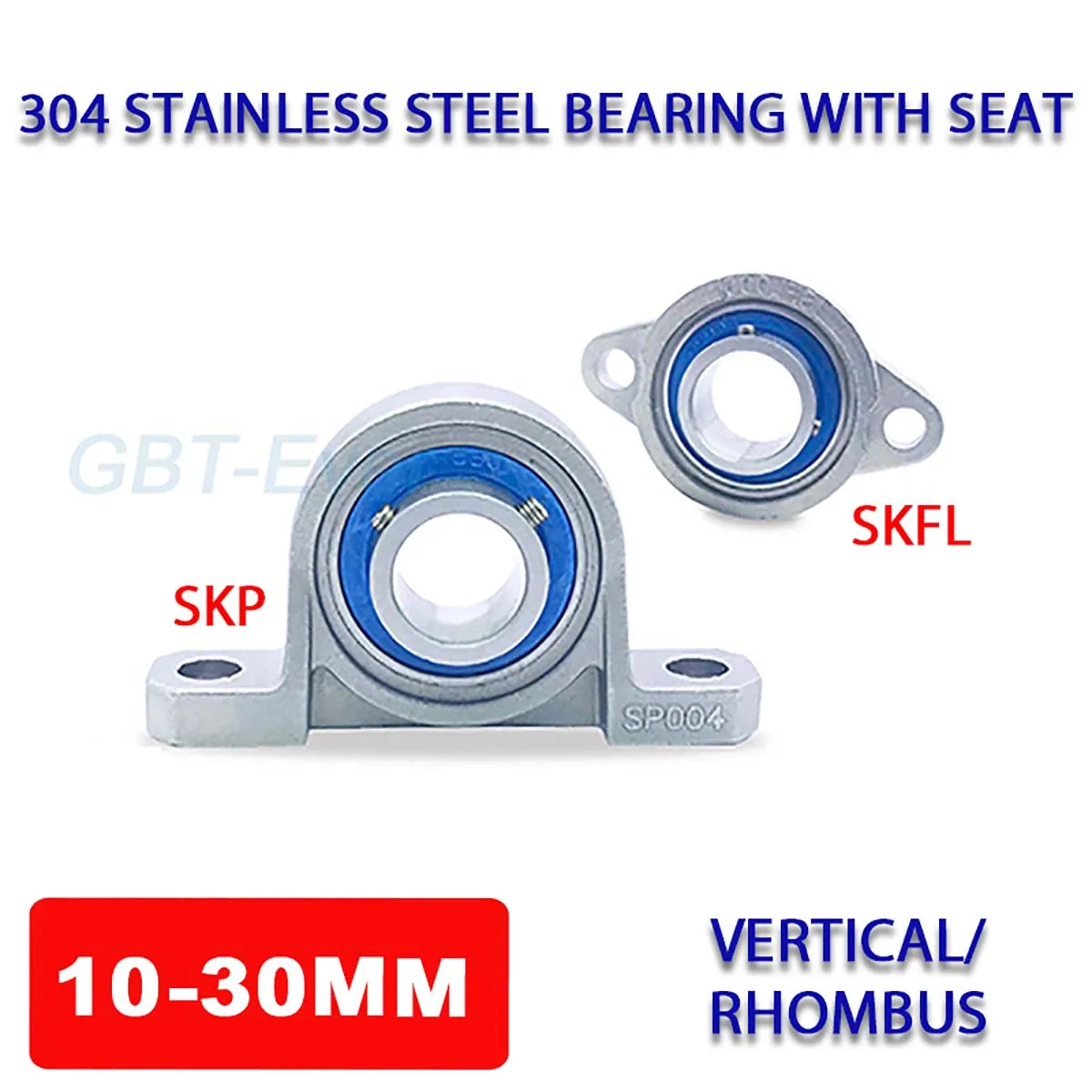 1Pc 304 Stainless Steel Vertical/Rhombus Bearing with Seat Bore 10/12/15/17/20/25/30mm SKP000~SKP006/SKFL000~SKFL006 440 Bearing