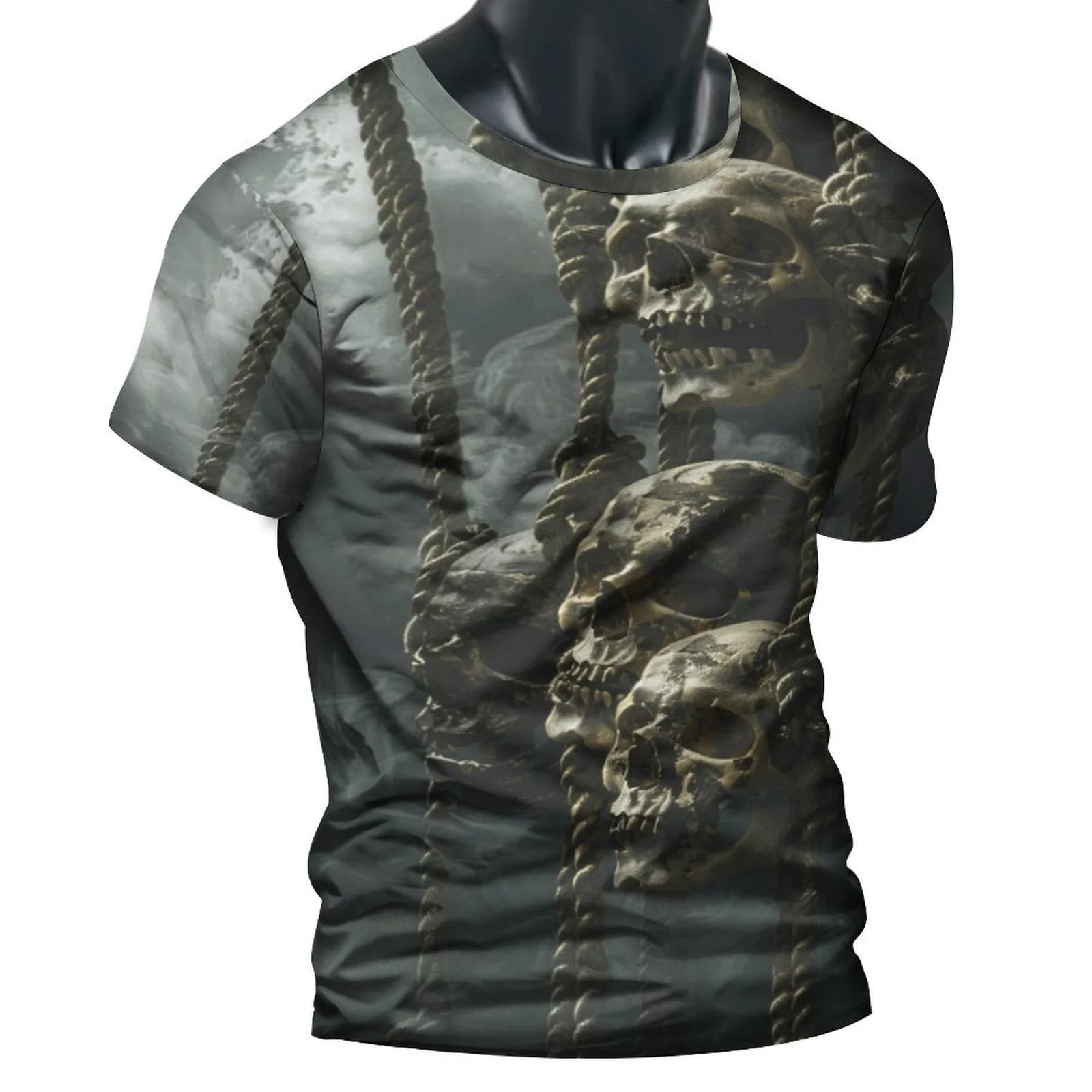 2024 New Men's 3D Graffiti Skull Pattern Cool T-shirt, Casual Cool Micro Stretch Breathable T-shirt, Outdoor Summer Men's Wear