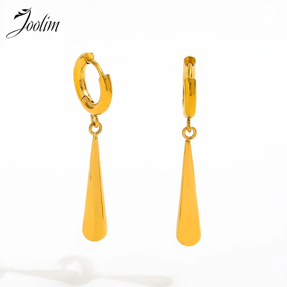 

Joolim Jewelry High Quality PVD Wholesale No Fade Fashion Long Large Waterdrop Dangle Huggie Stainless Steel Earring for Women