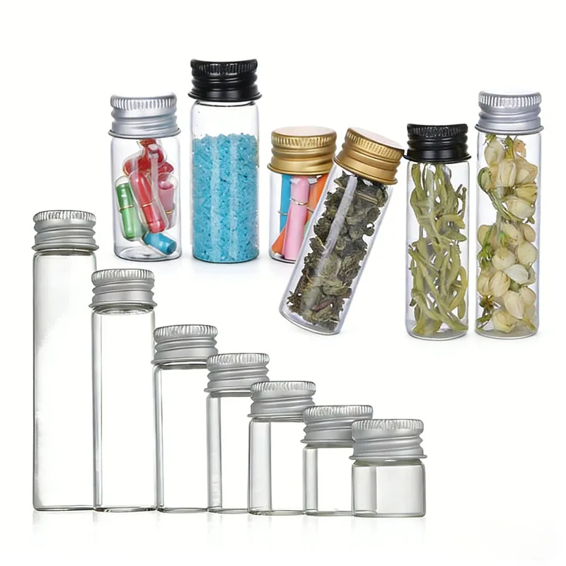 5Pcs 5ml-10ml Repeatable Glass Bottles With Aaluminum Lid Powder Tablet Dispenser Container Empty DIY Storage Bottle Sample.