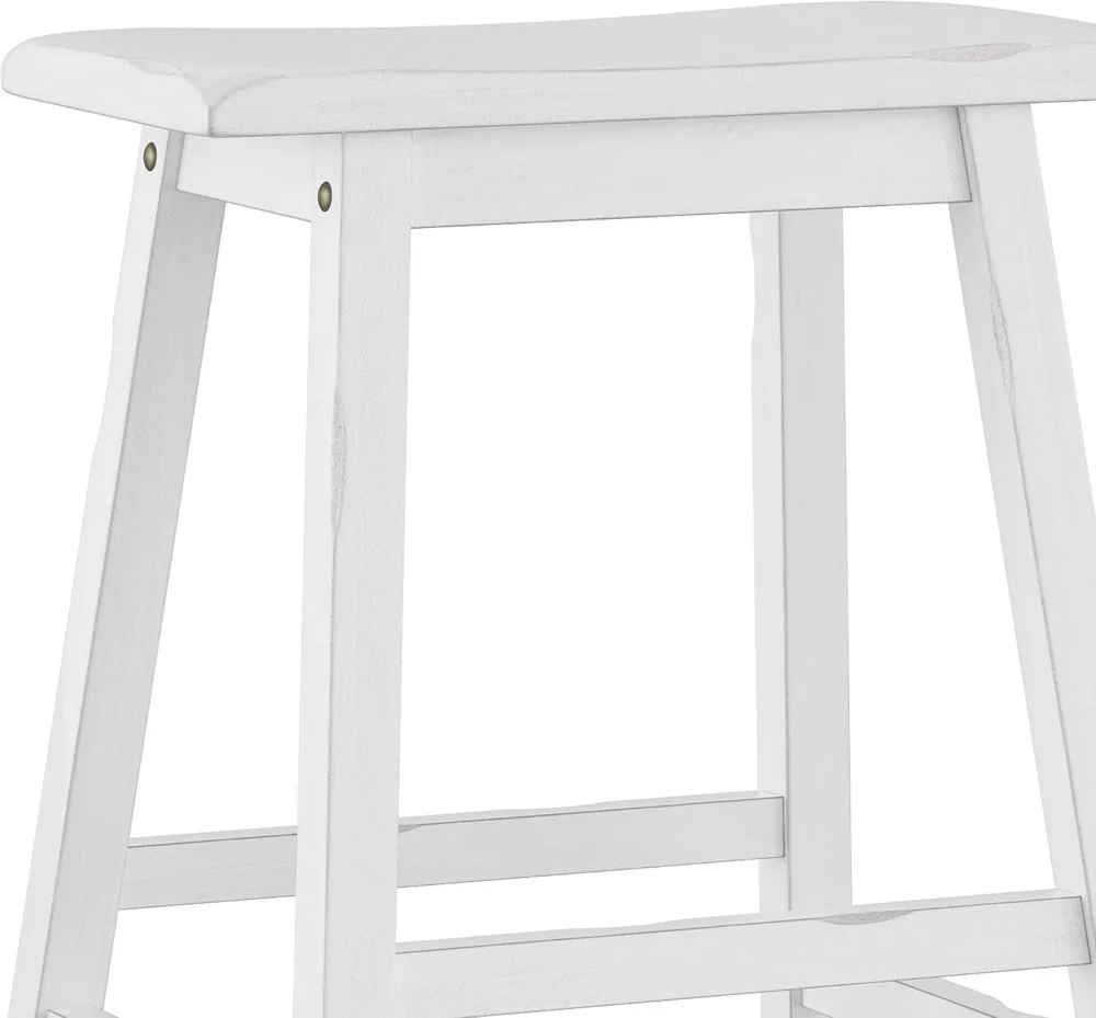 Backless Wood Bar Stool, 29 Inch Height, Distressed Sea White Finish for Rustic Farmhouse Decor