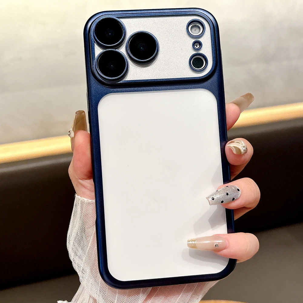 

Luxury Plating Clear Hard Matte PC Phone Case For iPhone 17 16 15 14 13 12 11 Pro Max Ultra-thin Frosted Lens Protection Cover