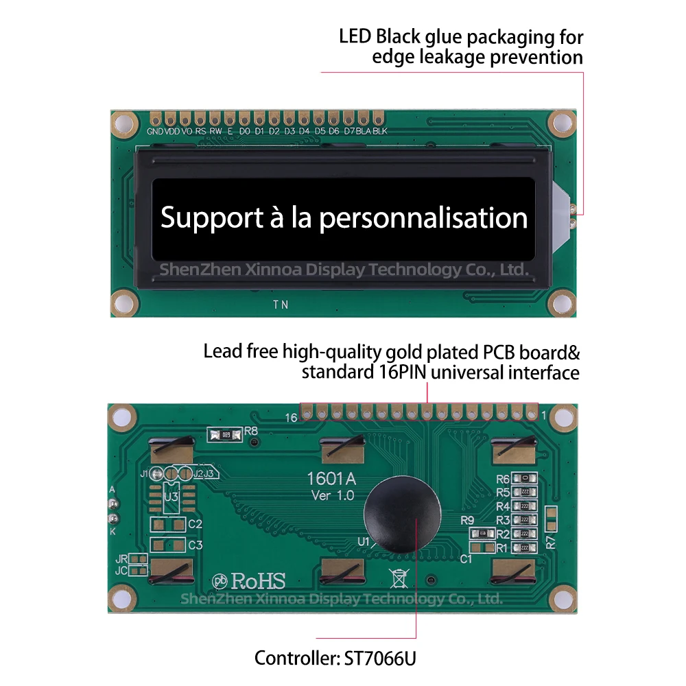 Original ST7066U Chip 1601A European LCD Module BTN Black Film Orange Letters 80 * 36 1.5 Inch Support Solution Development