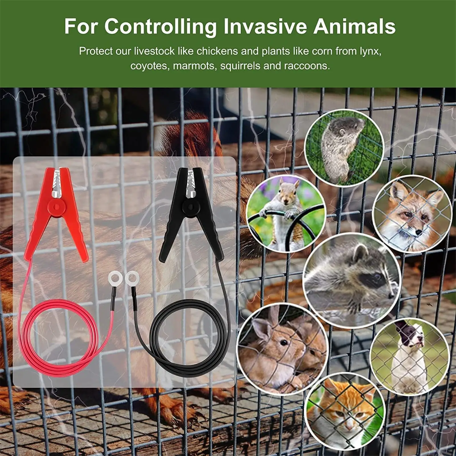 Electric Fence Alligator Clips 2 PCS Electric Fence Jump Cable with Crocodile Clip Alligator Clips Cable for Solar Fence