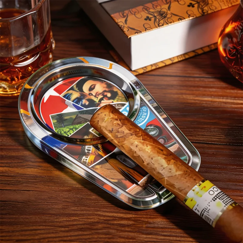 Cigar Ashtray Creative Printed Glass Single Slot Cigar Holder Ash Tray Desktop Ornament For Home Bar Club Smoking Accessory