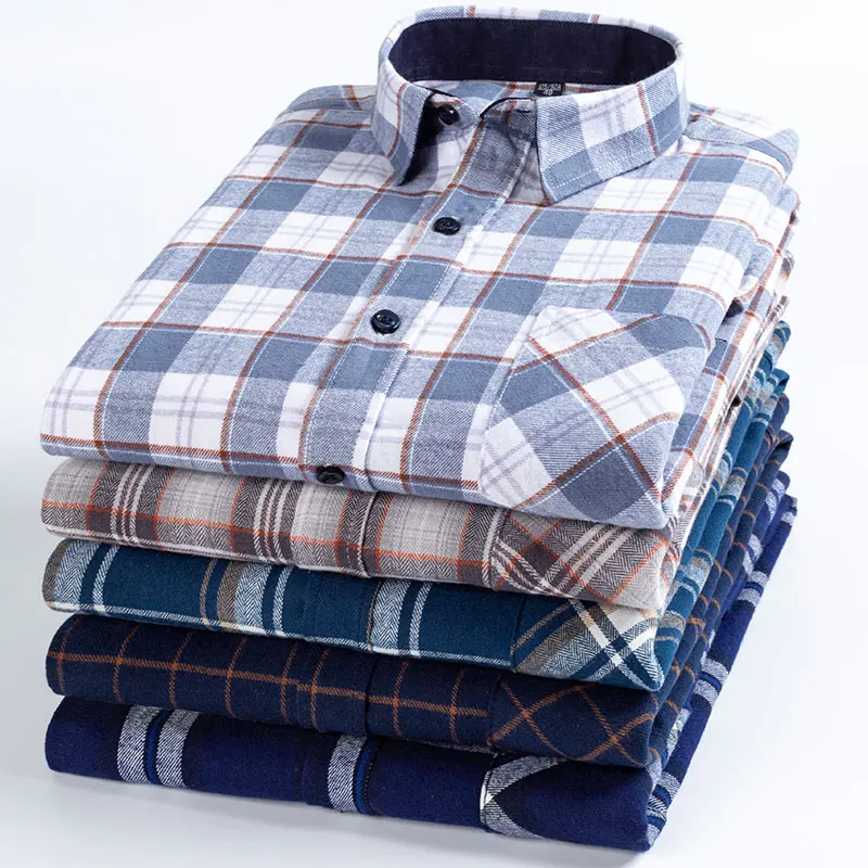 Men\'s 100% Cotton Long Sleeve Contrast Plaid High Quality Casual Business Plaid Fashion Versatile Branded Men Shirts Size 6XL