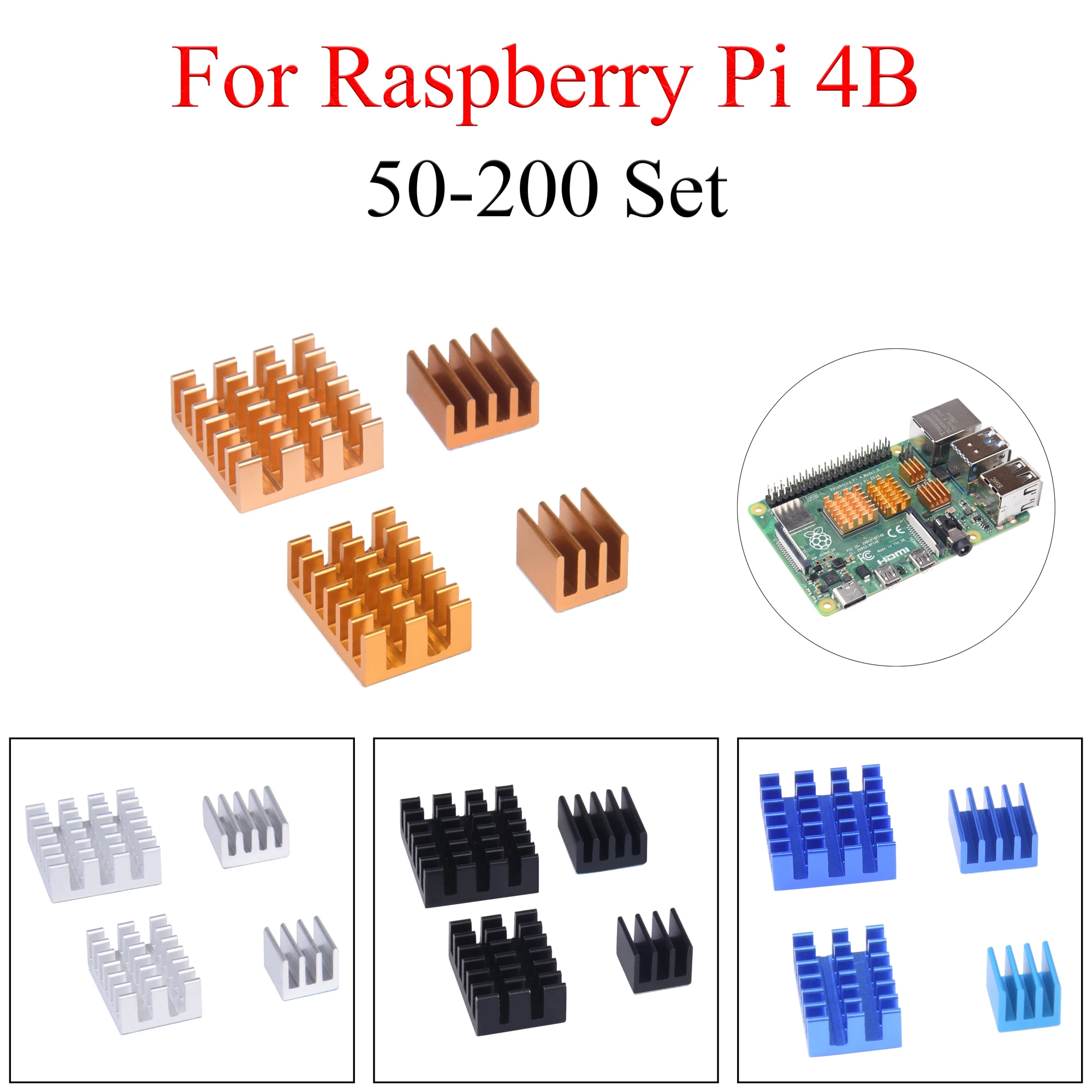 50-200Set Aluminum Heat Sink Cooling Sink Cooler HeatSink 4Pcs Kit Radiator For Raspberry Pi 4 Model B