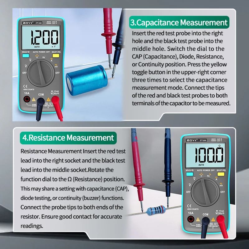 ZOYI ZT100 Tragbares Multimeter Hochpräzises Digitales Smartes Anti-Verbrennungs-Auto-Bereichs-Messgerät für Elektriker – Detail 11
