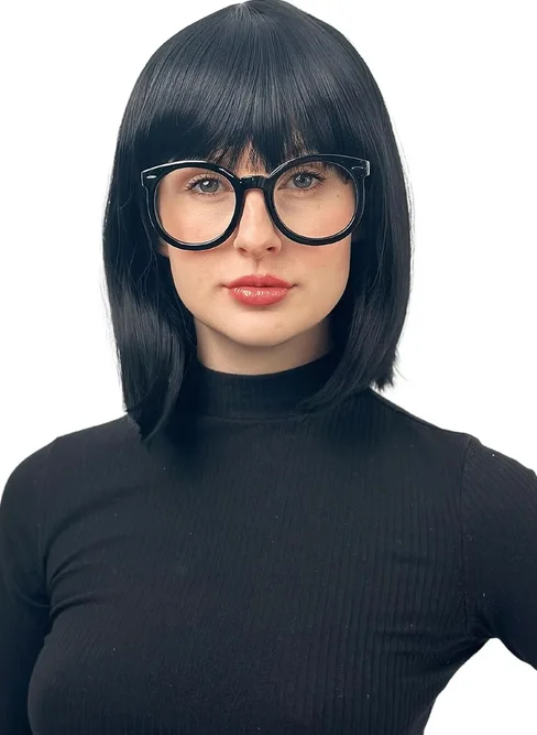 Incredible Edna Mode Wig and Glasses - Black Flapper Bob Wig with Bangs 20s Wig Costume 1920s Flapper Wigs for Women - Girl Wig