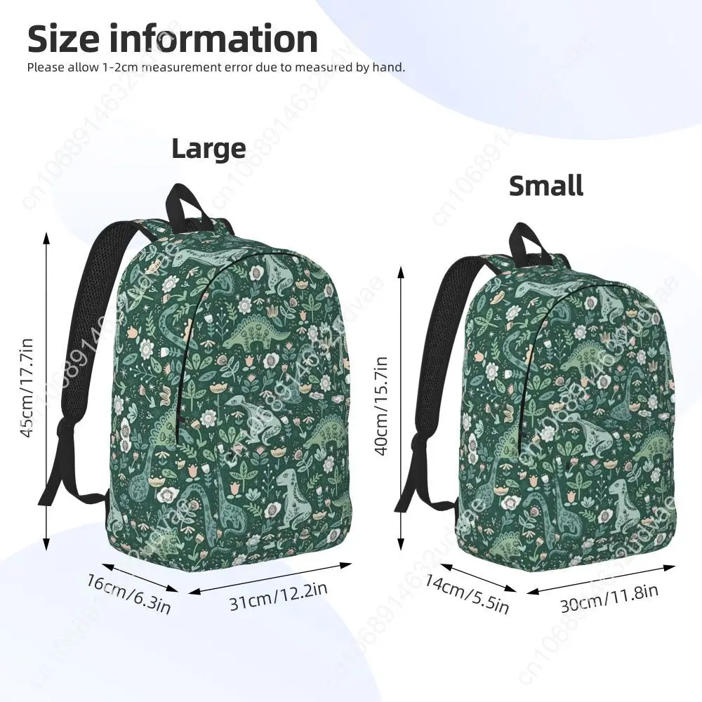 Folk Floral Dinosaur Backpack for Boy Girl Kids Student School Bookbag Cute Dino Green Canvas Daypack Kindergarten Primary Bag