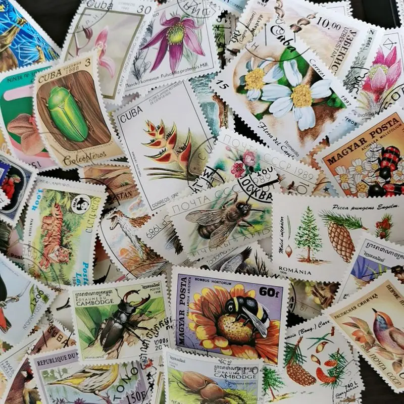 Lot 200pcs Animals and plants Topic Original Stamps with Postage Mark No Repeat Nation Stamp Good Condition