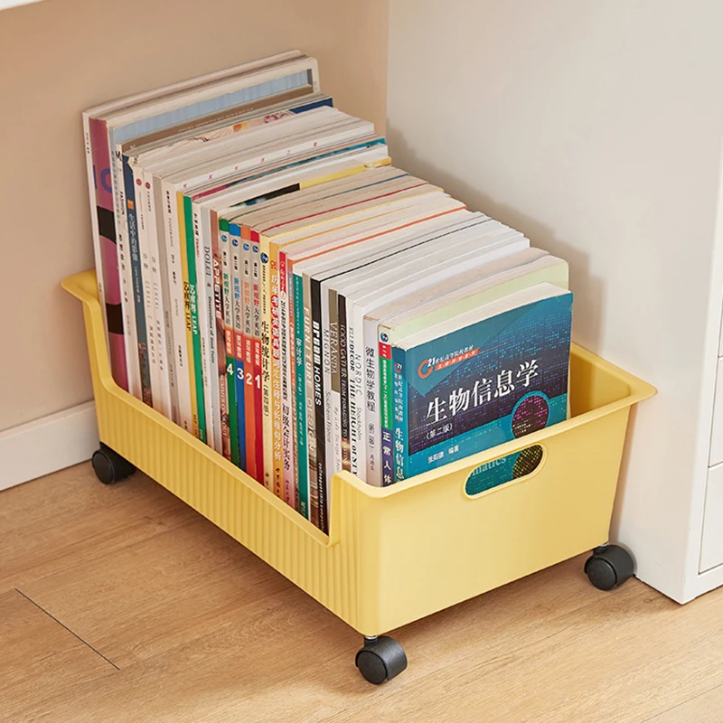 

Desktop Storage Box Large Opening Bottom Scroll Wheel Rotary Wheels Large Capacity Book Sundries Storage Basket