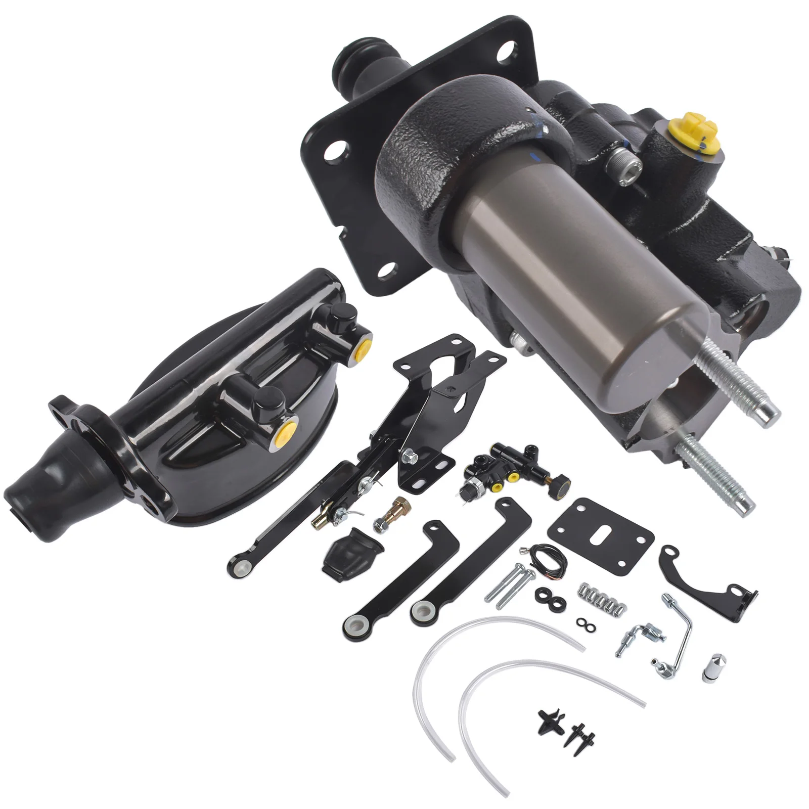 

AP01 Black Hydro Brake Booster Master Cylinder For Dodge A B E Hoses Charger 3.7 5.9L