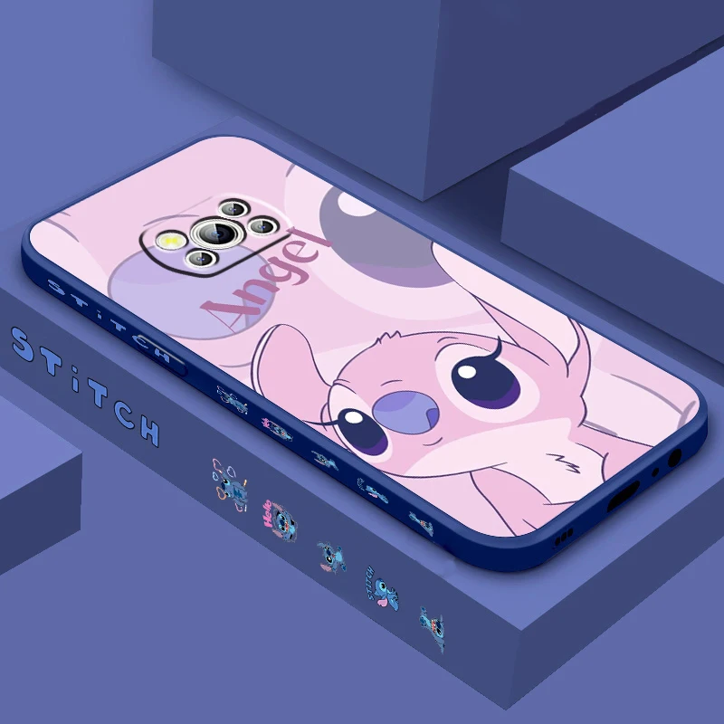 Anime Angel Lilo & Stitch Liquid Left Rope For Xiaomi Mi Poco X5 X4 X3 M6 M5 M5S M4 M3 F5 F4 F3 C55 C40 Pro 5G TPU Phone Case