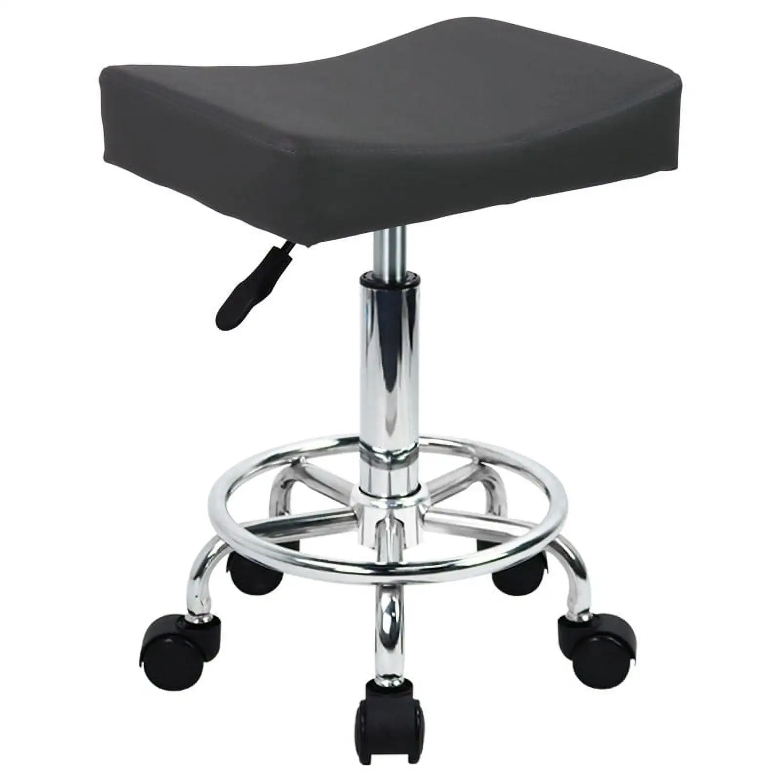 

Square Rolling Stool with Footrest PU Leather Height Adjustable 360°Swivel Stool with Wheels Massage SPA Salon Stools Task Chair