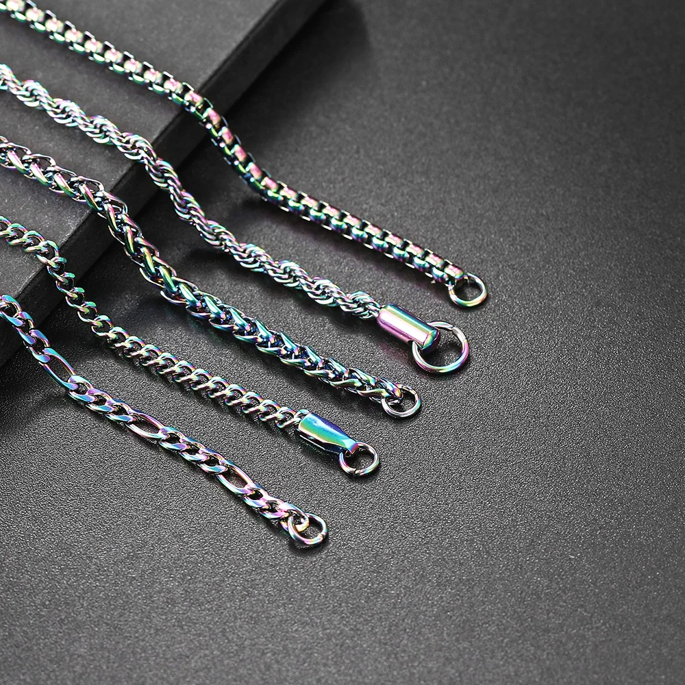 Rainbow Cuban Link Chain Necklace for Women Hip Hop Punk Thick Franco Rope Figaro Chains Man Gifts 60cm Choker Neck Jewelry C021