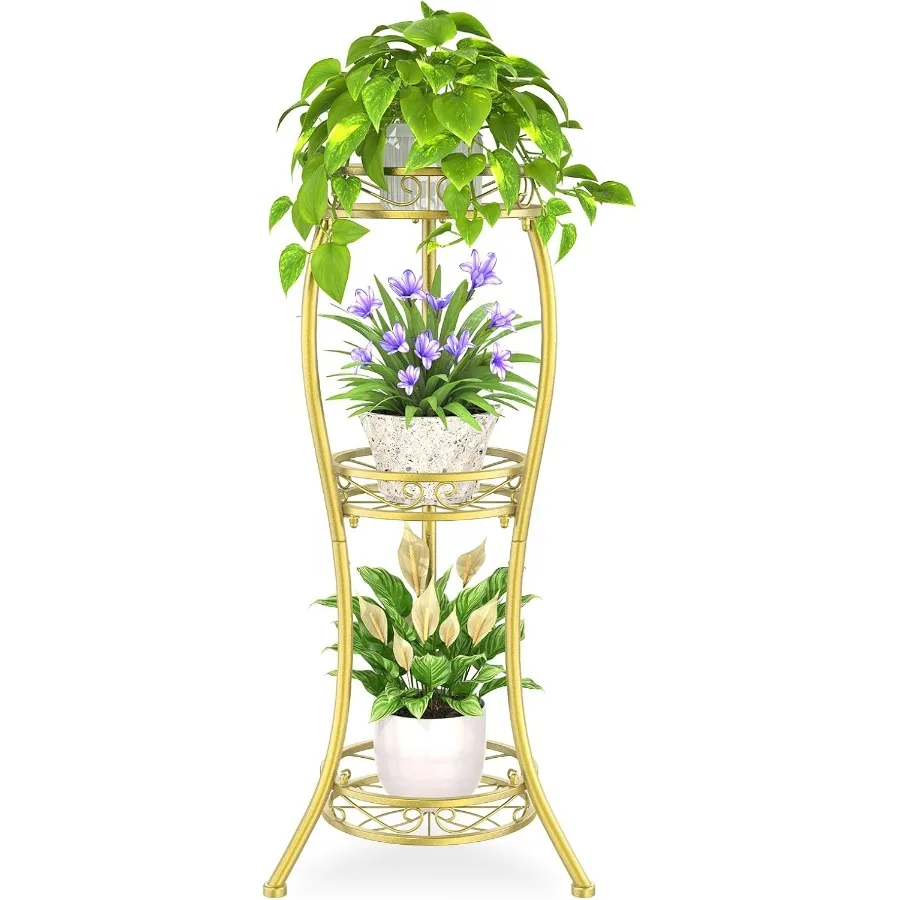 

3 Tier Tall Metal Plant Stand Indoor Outdoor Wrought Iron Corner Flower Pot Holder Shelf 34 Inch Vertical Display R