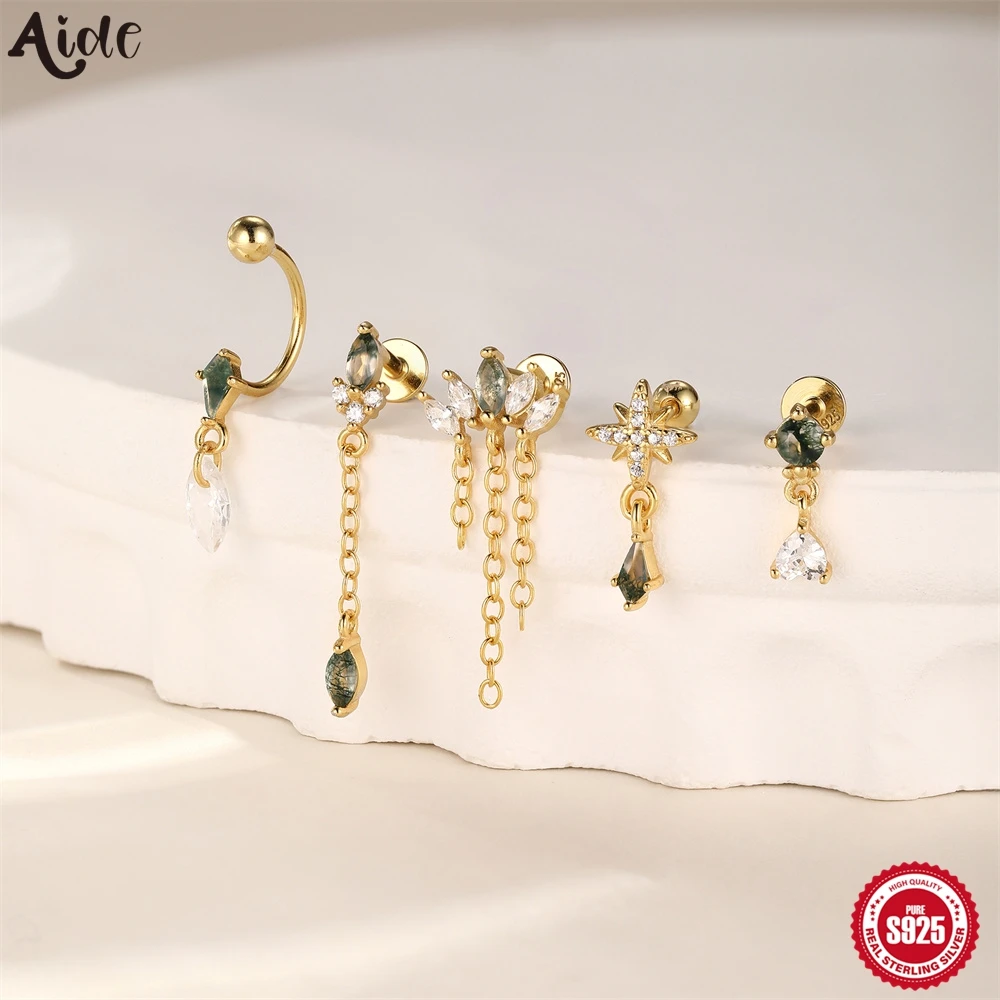 Aide 1pc 925 Sterling Silver Inlay Zircon Aquatic Agate Earrings for Women High Quality Exquisite DIY Fine Jewelry Accessories