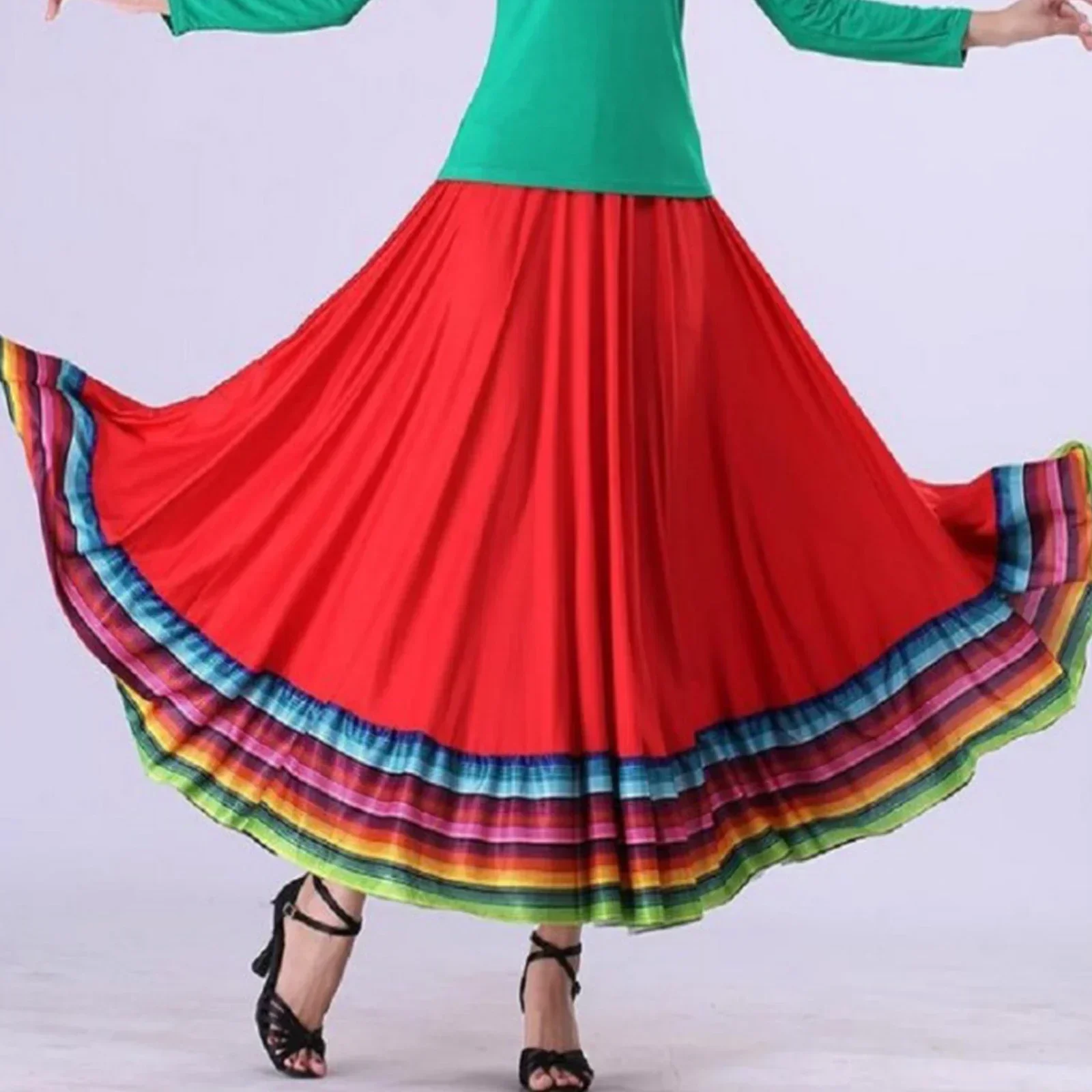 Womens Folk Dancing Skirts Spanish Folkloric Mexican Flamenco Full Circle Ballroom Jazz Lyrical Dance Stage Performance Costume