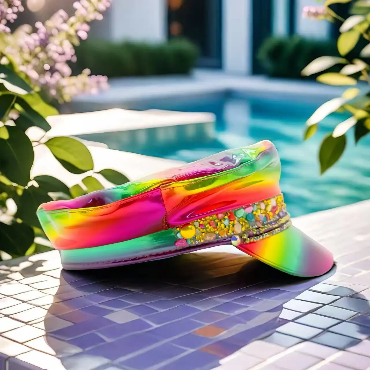 HongLuan  Laser Leather Captain Hat Rhinestone & Military Caps for Woman, Rave Festivals Accessories ＆ Party Cap Man Cosplay Fem