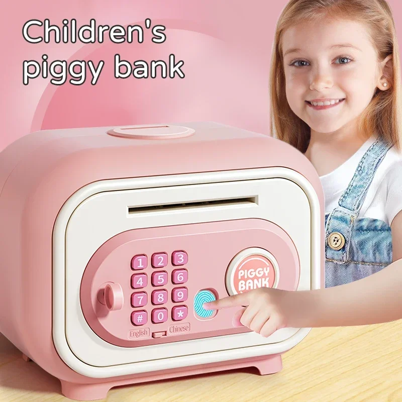 Piggy Bank Toys, Electronic ATM Machine Money Safe for Kids Toy Key and Simulate Fingerprint Unlocking not Include Battery