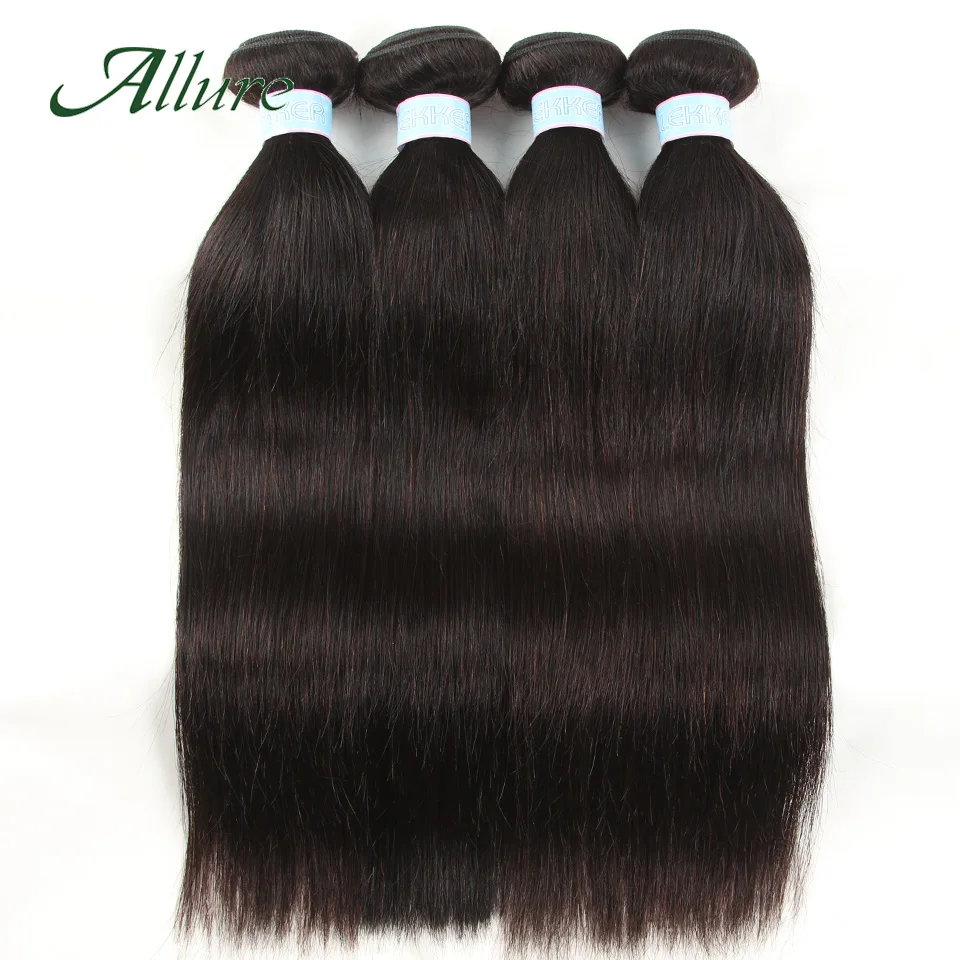 Bundles Human Hair Straight Brazilian Weave Hair Extensions 8 to 30 inch 3 PCS Natural Black Hair Bundles 100% Remy Hair Allure