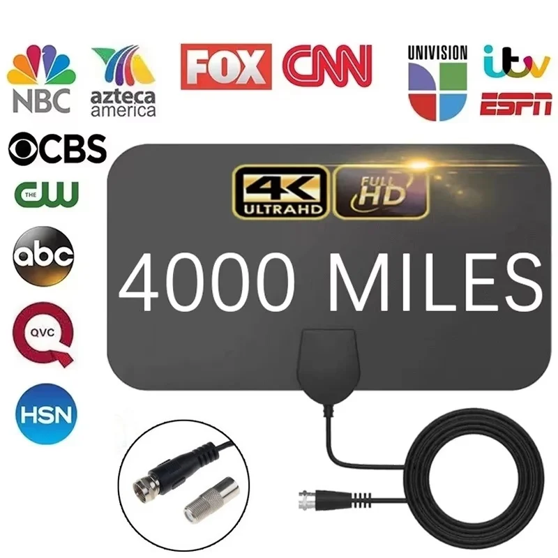 Antena de TV digital para interiores 4K 1080P Full HD, antena DVB-T/T2 DVBT2 con amplificador, antena de TV de 500 millas UHF VHF DTV, antena para coche.