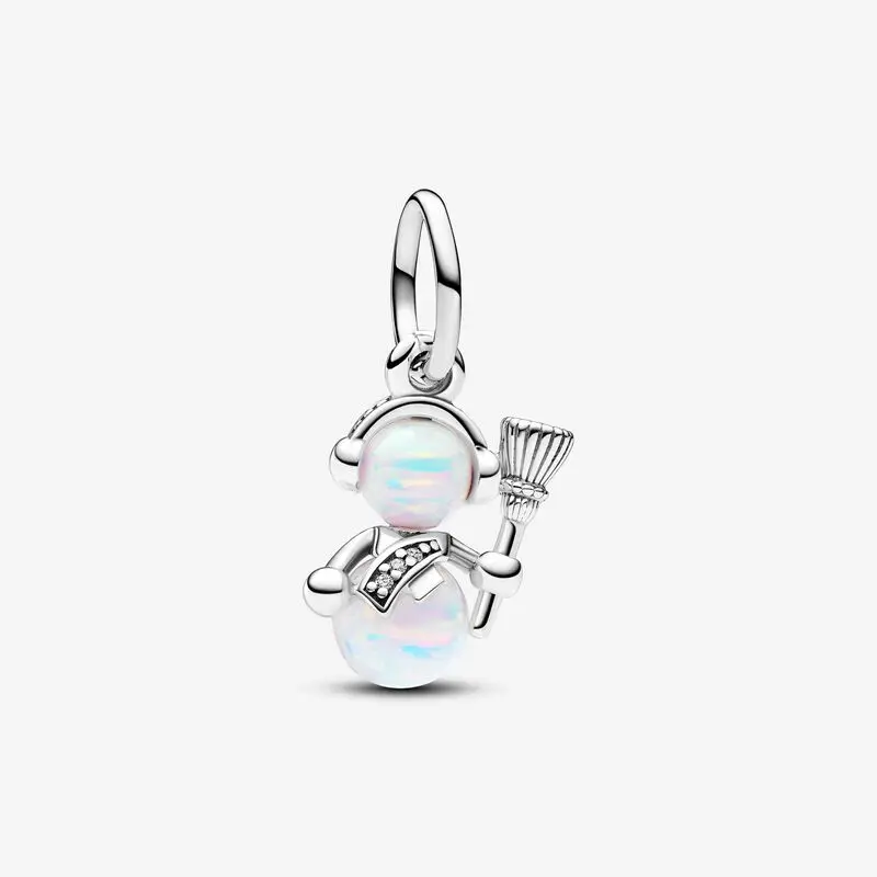 

925 Sterling Silver Opalescent Snowman Dangle Charm beads Fits Original Pandora bracelets Jewelry Making 2023