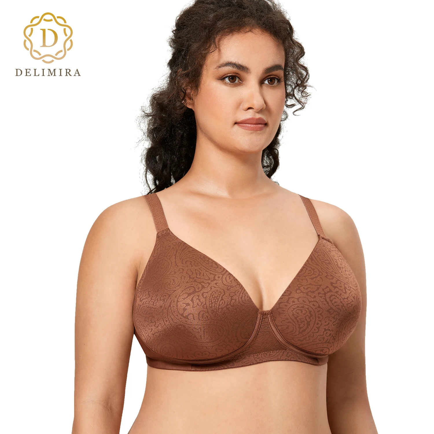 DELIMIRA Women's Jacquard Plus Size Full Coverage Seamless Lightly Padded Wireless Bra